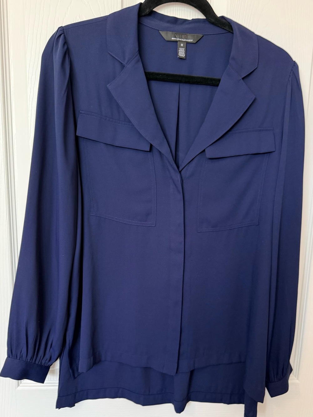 White House Black Market Navy Button-Front Blouse
